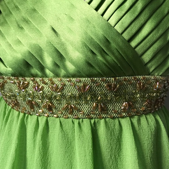 🚫SOLD🚫 Adrianna Papell Lime Green Silk Halter Dress Sz 8 - Picture 3 of 8